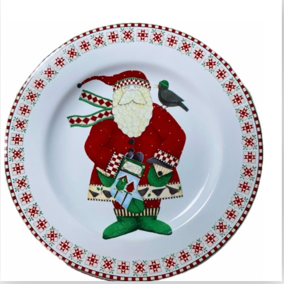 Debbie Mumm Santa Retweet 4 salad or desert plates. Vintage. With box. - Picture 6 of 12